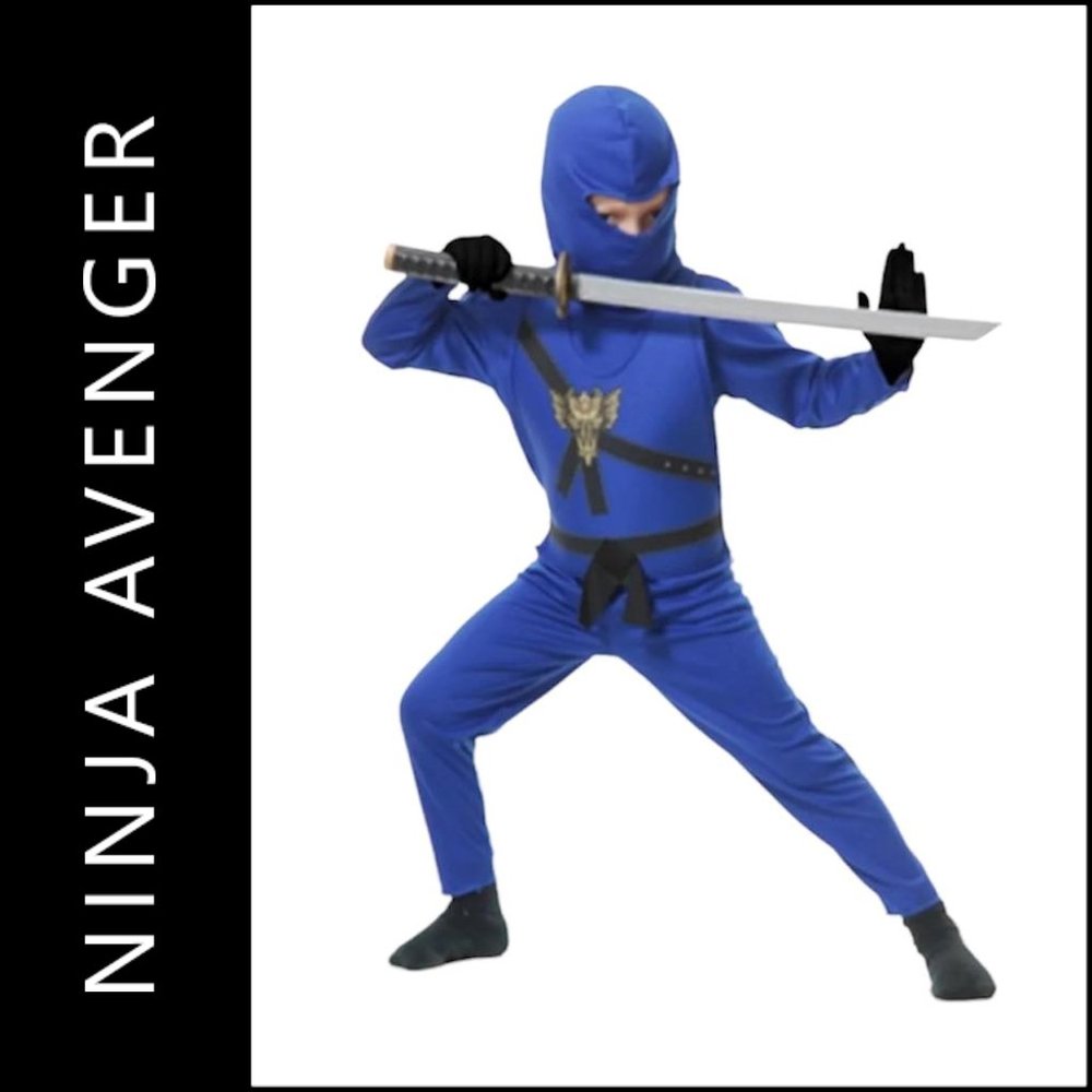 Charades Ninja Avenger Warrior Series Kids Halloween Costume Size Large Blue